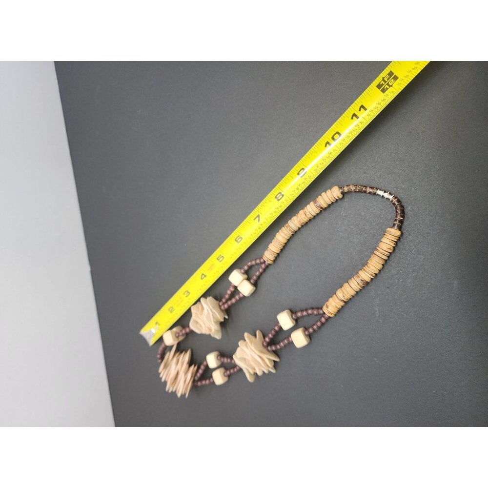 Vintage Unique Tribal Wood & Coconut Disc Beads Necklace Hand Carved - Picture 7 of 7